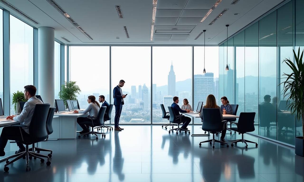 Modern Swiss office environment with a team collaborating, representing consulting expertise.
