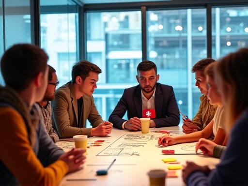 People brainstorming around a table, symbolizing startup innovation and collaboration.